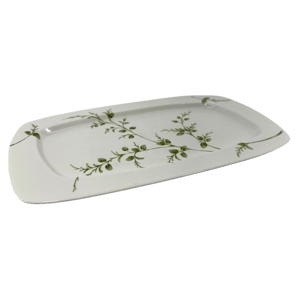 PartyLite Herbal Spring Green Foliage Ceramic Serving Platter Tray EUC